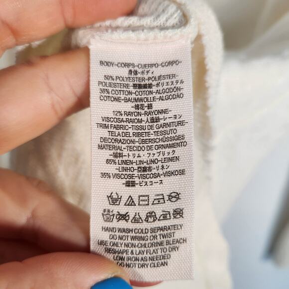 Free People We The Free Linen Blend Thermal Tee Top XS Cream Minimalist Boho - Picture 6 of 8